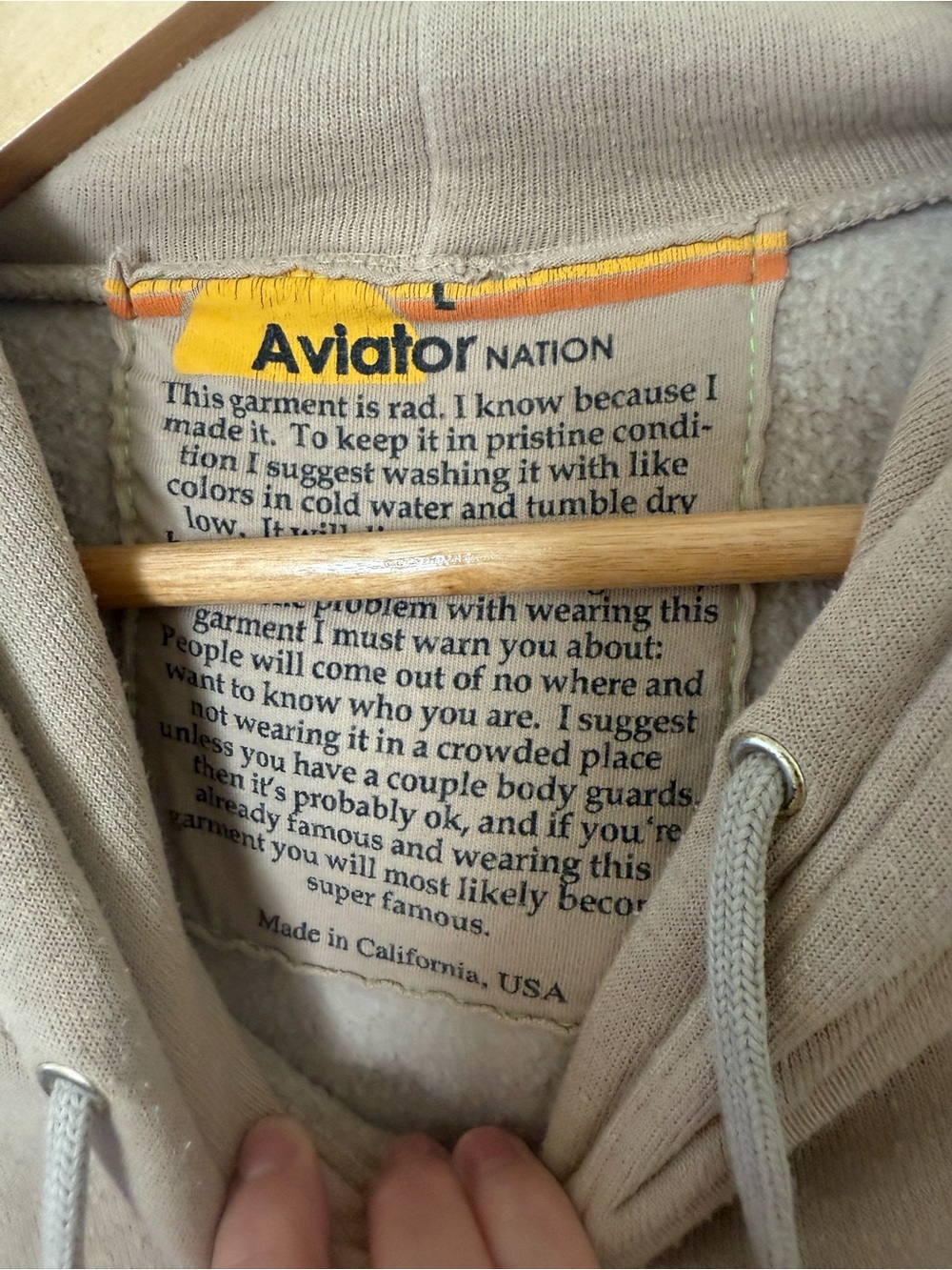 Aviator Nation Logo Stitch Relaxed Hoodie Sand Unisex Size Large - Picture 3 of 9
